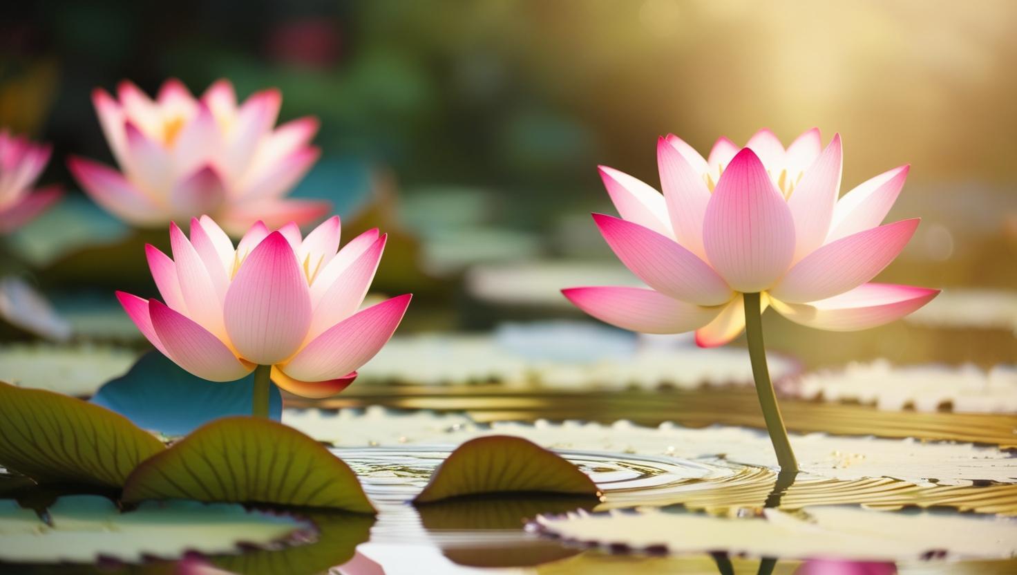 Etang avec des fleurs de lotus sur la droite de la photo